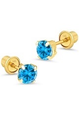 handsome yellow gold 4mm round basket December birthstone baby earrings
